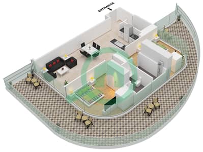 المخططات الطابقية لتصميم النموذج A1 FLOOR 1,4-7,10-13 شقة 2 غرفة نوم - داماك كازا