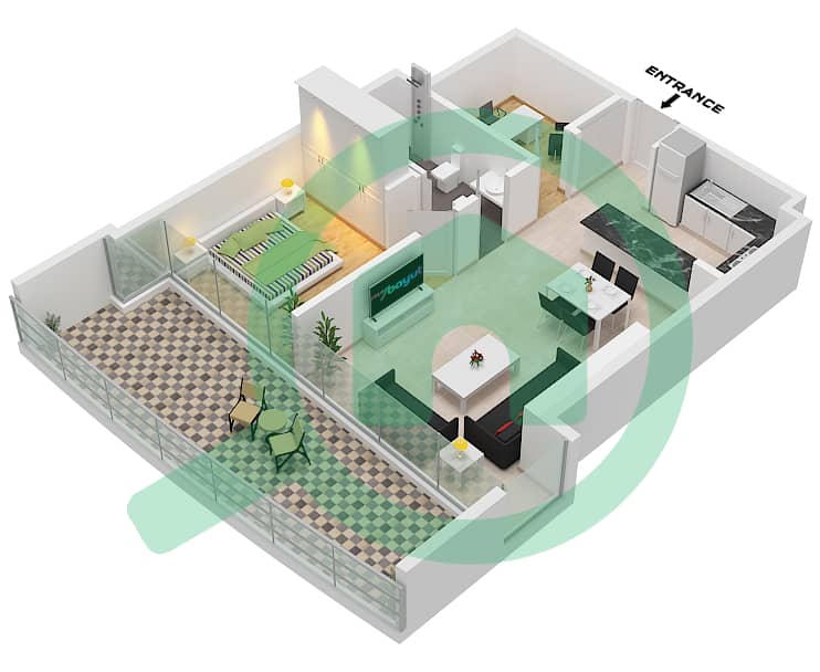 蓝宝石公寓 - 1 卧室公寓类型B1,B2 FLOOR 5-9,15-19,25戶型图 Floor 5-9,15-19,25-29,34-38,44-48 interactive3D