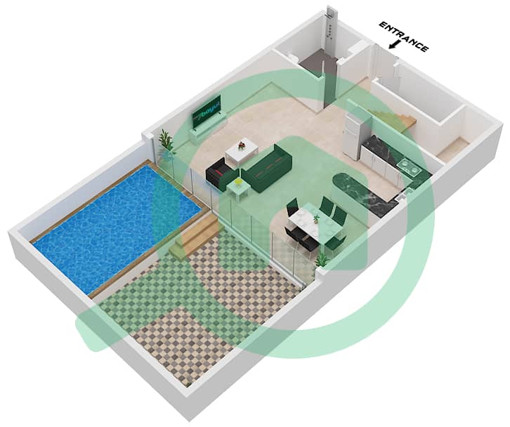 المخططات الطابقية لتصميم النموذج / الوحدة F / UNIT 8,9 (DUPLEX) شقة 2 غرفة نوم - أوبالز من الدانوب برج 2 Lower Floor interactive3D