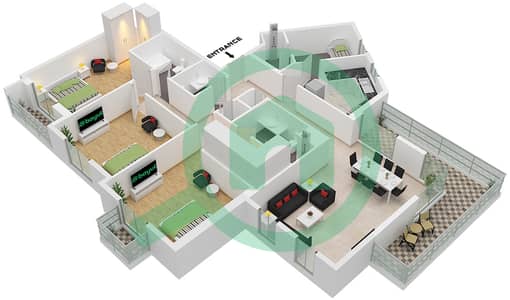 Shams Residences - 3 Bedroom Apartment Type/unit 3K-1 / 5 Floor plan
