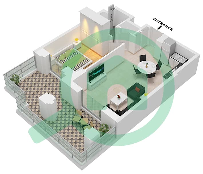 المخططات الطابقية لتصميم النموذج / الوحدة A1 / G08 شقة 1 غرفة نوم - جديل Ground Floor interactive3D