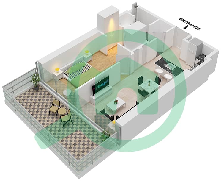 المخططات الطابقية لتصميم الوحدة 6 شقة 1 غرفة نوم - داماك باي 2 من كافالي Unit 206 Floor 2 interactive3D