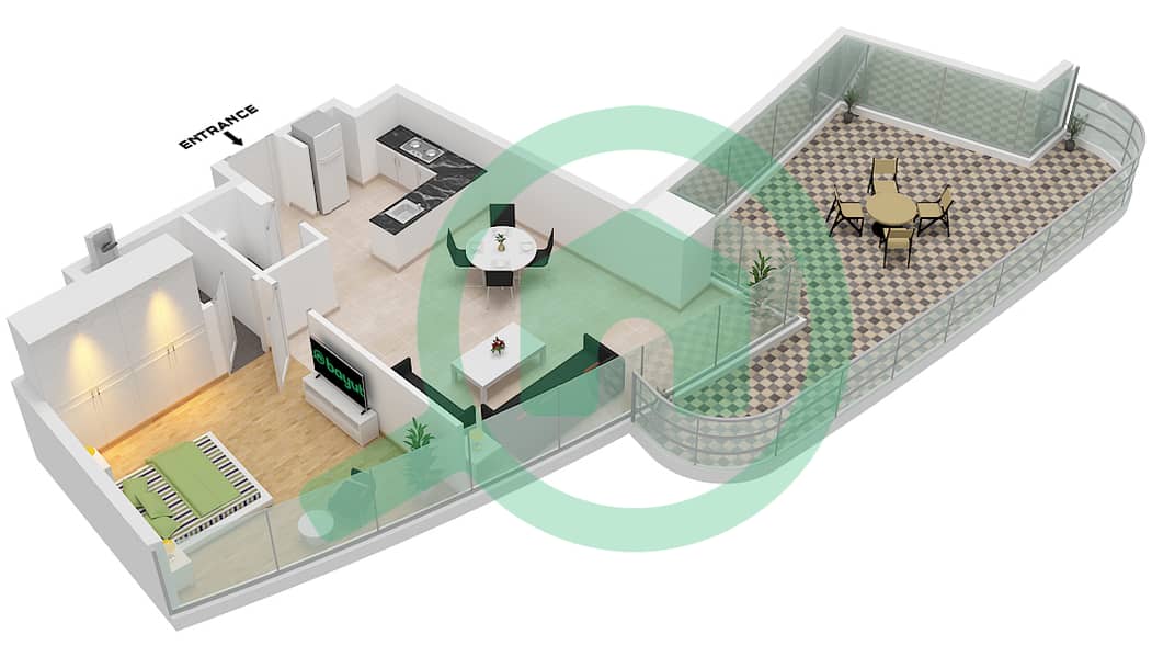 DAMAC Bay by Cavalli - 1 Bedroom Apartment Unit 9 FLOOR 2 Floor plan interactive3D