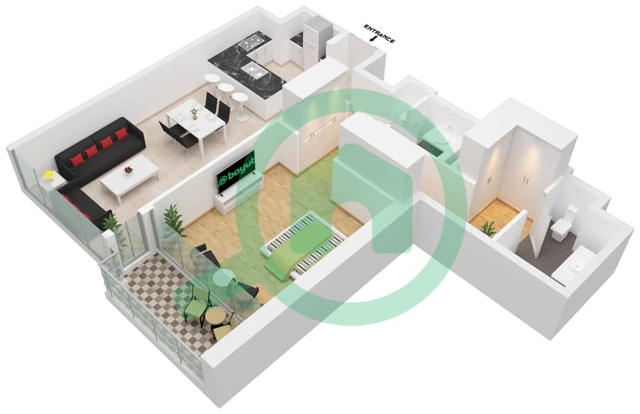 المخططات الطابقية لتصميم الوحدة 0004 شقة 1 غرفة نوم - أنوا Floor 23,41,43 interactive3D