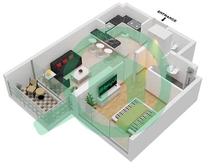 المخططات الطابقية لتصميم الوحدة 5,6,9,11 FLOOR 1-13 شقة 1 غرفة نوم - ريد سكوير تاور 1