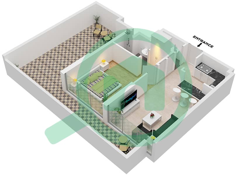 المخططات الطابقية لتصميم الوحدة 6 FLOOR 33 شقة 1 غرفة نوم - ريد سكوير تاور 1 Unit 6 Floor 33 interactive3D