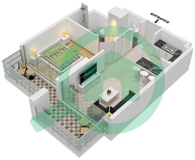 المخططات الطابقية لتصميم الوحدة 2,3,6 FLOOR 25-34 شقة 1 غرفة نوم - ريد سكوير تاور 1