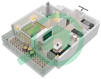 المخططات الطابقية لتصميم الوحدة 1-2 FLOOR 30-32,34 شقة 1 غرفة نوم - ريد سكوير تاور 1