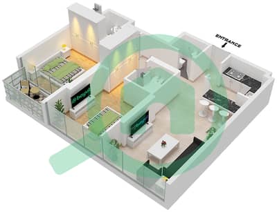 المخططات الطابقية لتصميم الوحدة 6,7,10,12 FLOOR 1-13,15 شقة 2 غرفة نوم - ريد سكوير تاور 1