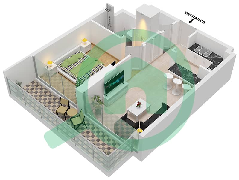 المخططات الطابقية لتصميم الوحدة 6 FLOOR 34 شقة 1 غرفة نوم - ريد سكوير تاور 1 Unit 6 Floor 34 interactive3D
