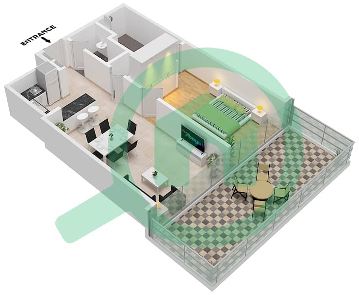المخططات الطابقية لتصميم النموذج 8 FLOOR 1 شقة 1 غرفة نوم - داماك كازا 8 Floor 1 interactive3D