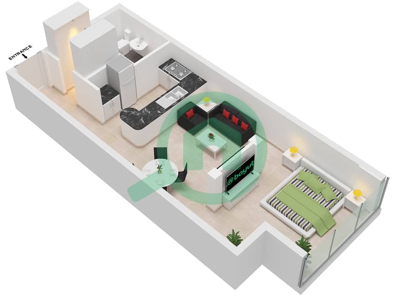 المخططات الطابقية لتصميم الوحدة 16 شقة استوديو - برج ذا كورت interactive3D