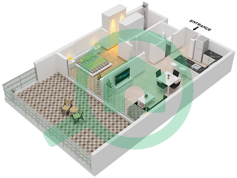 المخططات الطابقية لتصميم الوحدة 1,6 FLOOR GROUND شقة 1 غرفة نوم - ريزيدنسز 6 Unit 1,6 Floor Ground interactive3D