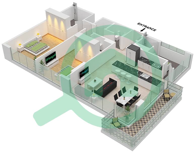 公寓6号 - 2 卧室公寓单位4,10 FLOOR 1-6戶型图 Unit  4,10 Floor 1st to 6th interactive3D