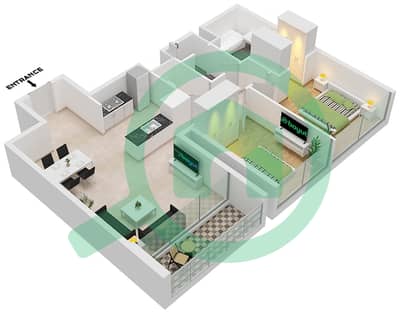 المخططات الطابقية لتصميم الوحدة 3 FLOOR 54-66 شقة 2 غرفة نوم - فورتي 1