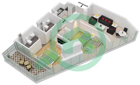 المخططات الطابقية لتصميم النموذج B02 شقة 2 غرفة نوم - ديفا