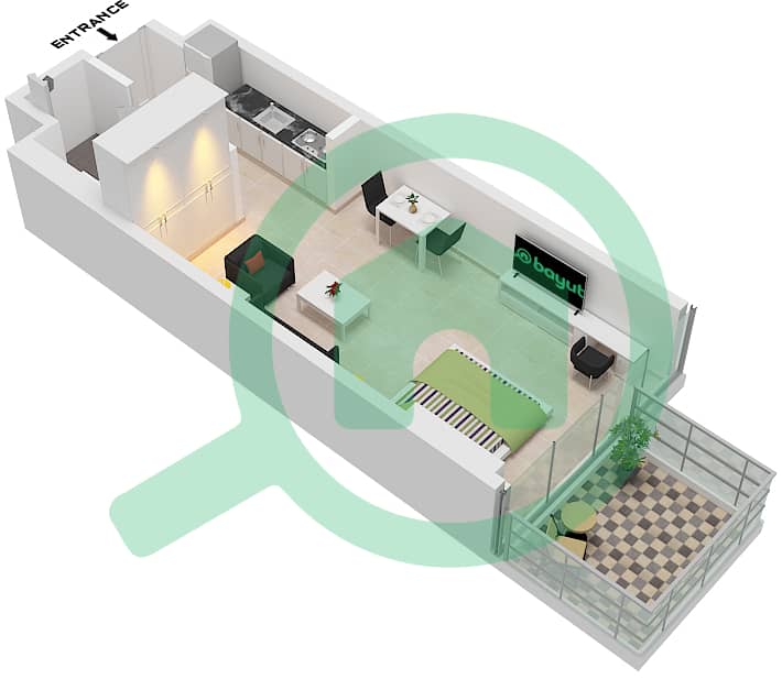 المخططات الطابقية لتصميم الوحدة 12 FLOOR 6 شقة استوديو - ماركيز سكوير Unit 12 Floor 6 interactive3D