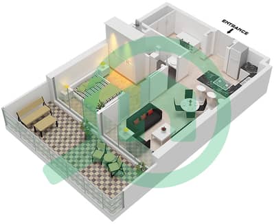 المخططات الطابقية لتصميم النموذج / الوحدة 1A / UNIT 2 FLOOR 22 شقة 1 غرفة نوم - جولف جرينز