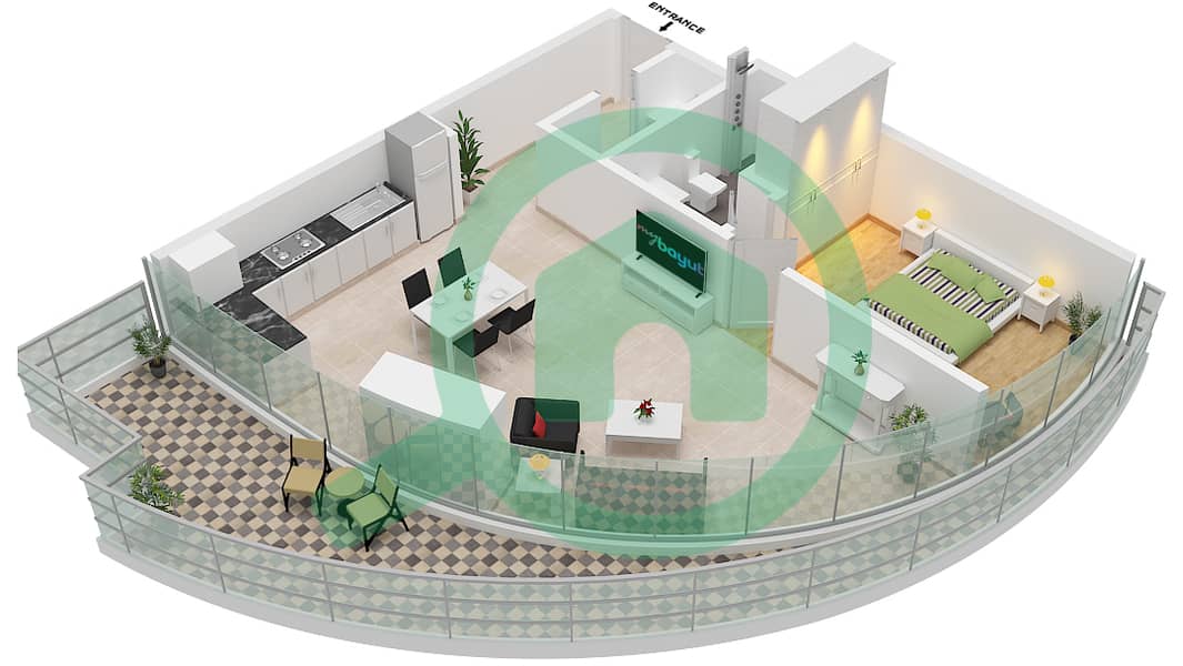 المخططات الطابقية لتصميم الوحدة 5 FLOOR 22 شقة 1 غرفة نوم - كانال هايتس 2 5 Floor 22 interactive3D