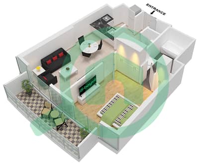 المخططات الطابقية لتصميم الوحدة 3 FLOOR 49-69 شقة 1 غرفة نوم - برج B
