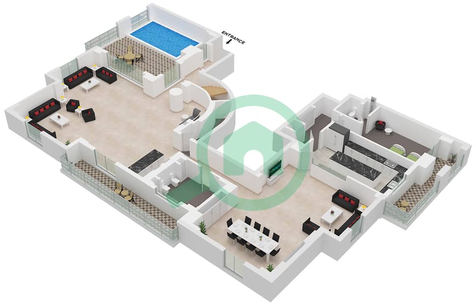 Садаф 4 - Пентхаус 4 Cпальни планировка Тип A Ground Floor interactive3D