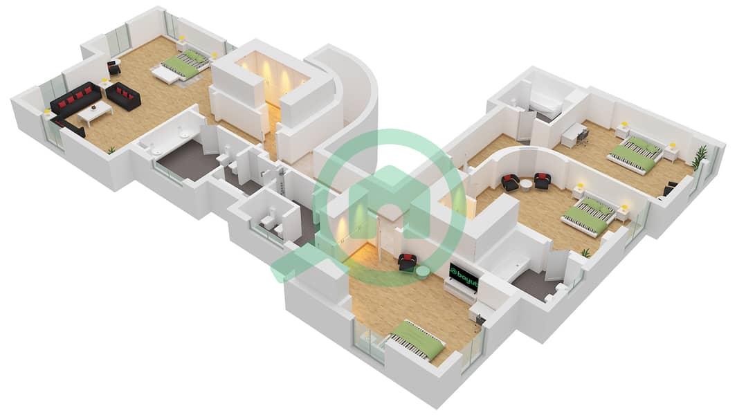Садаф 4 - Пентхаус 4 Cпальни планировка Тип A First Floor interactive3D