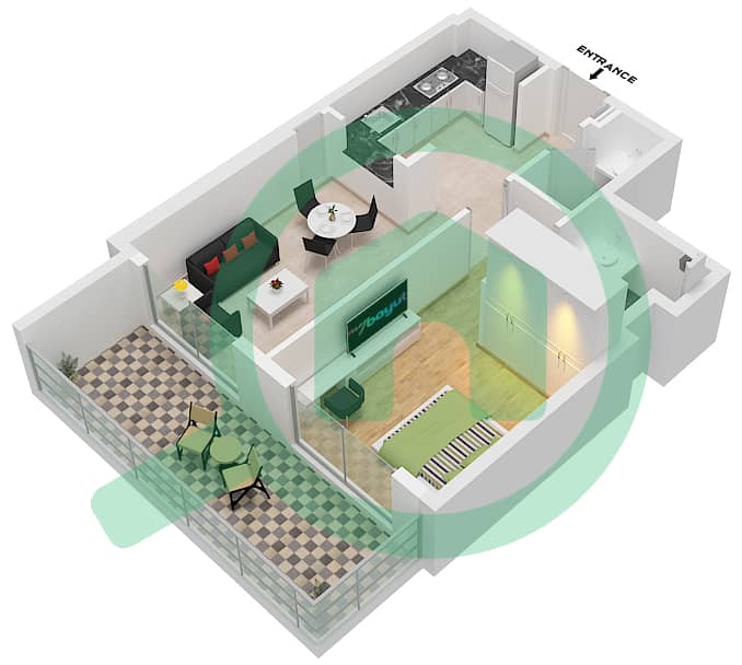 المخططات الطابقية لتصميم الوحدة 08 FLOOR 14 شقة 1 غرفة نوم - لوريتو 3B 08-Floor 14 interactive3D