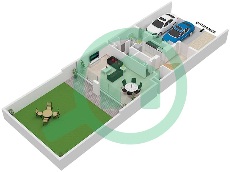 المخططات الطابقية لتصميم النموذج U-BB فیلا 3 غرف نوم - تريكسيس Ground Floor interactive3D