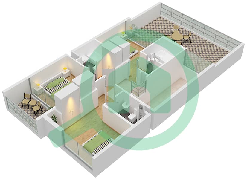 المخططات الطابقية لتصميم النموذج U-BB فیلا 3 غرف نوم - تريكسيس First Floor interactive3D