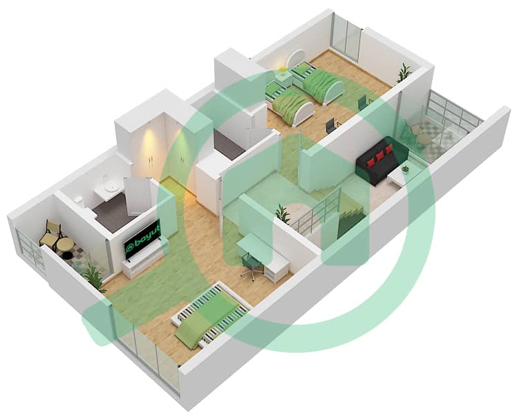 المخططات الطابقية لتصميم النموذج A تاون هاوس 2 غرفة نوم - سيكويا First Floor interactive3D
