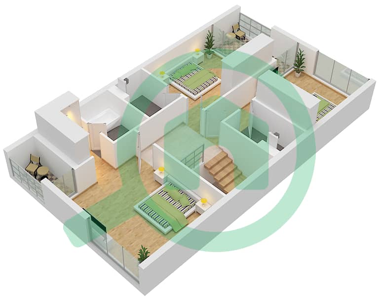 Секвойя - Таунхаус 3 Cпальни планировка Тип A First Floor interactive3D