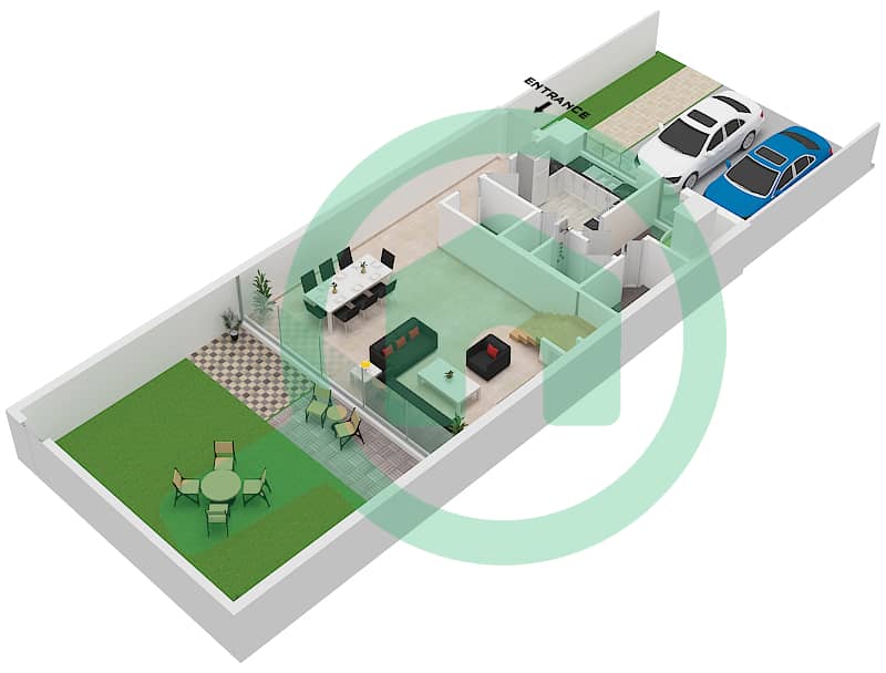 المخططات الطابقية لتصميم النموذج A تاون هاوس 4 غرف نوم - سيكويا Ground Floor interactive3D