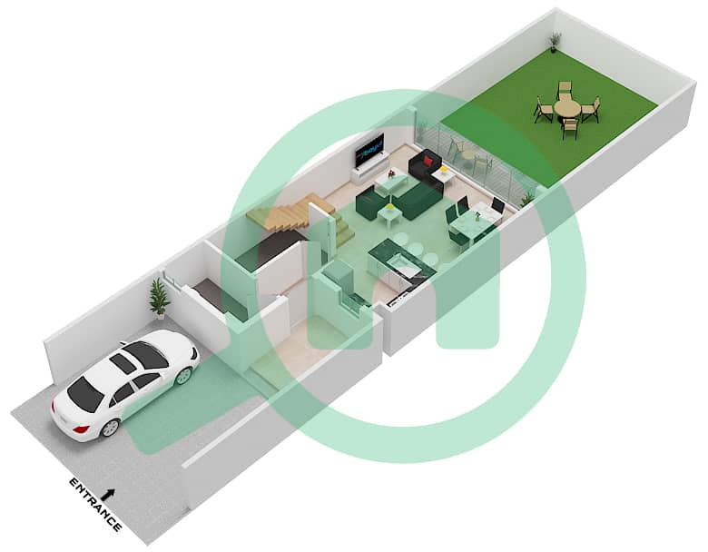 المخططات الطابقية لتصميم النموذج 3A-M تاون هاوس 3 غرف نوم - سانتوريني Ground Floor interactive3D
