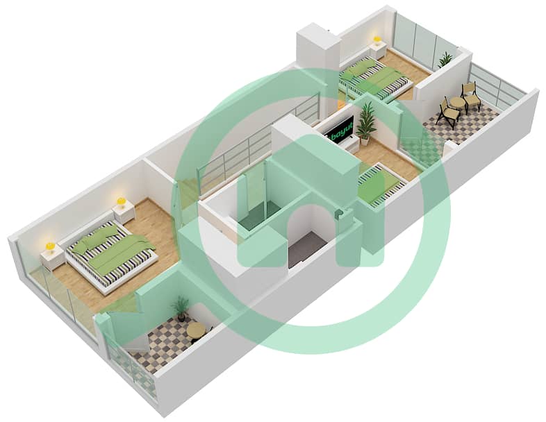 المخططات الطابقية لتصميم النموذج 3A-M تاون هاوس 3 غرف نوم - سانتوريني First Floor interactive3D