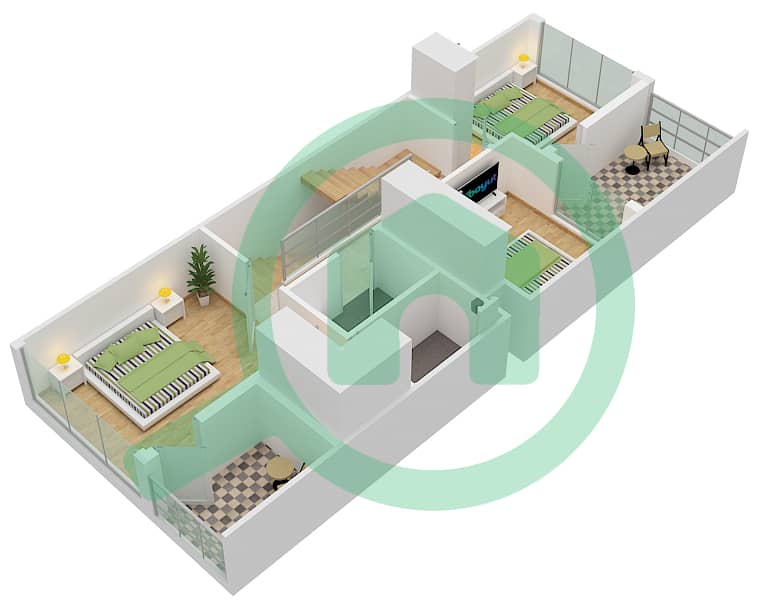 المخططات الطابقية لتصميم النموذج 5A-M تاون هاوس 5 غرف نوم - سانتوريني First Floor interactive3D