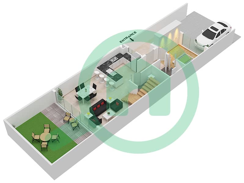 المخططات الطابقية لتصميم النموذج 4A-M تاون هاوس 4 غرف نوم - سانتوريني Ground Floor interactive3D