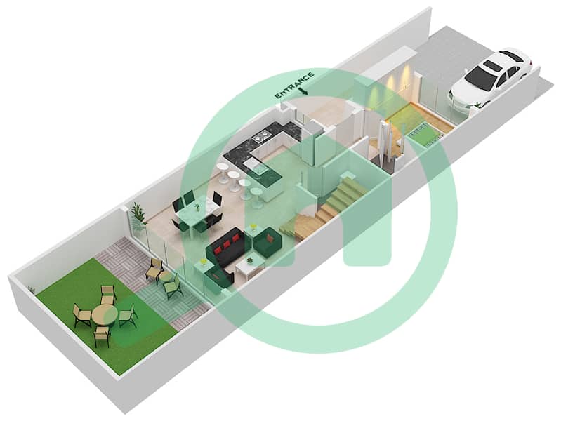 Санторини - Таунхаус 4 Cпальни планировка Тип 4A-M Ground Floor interactive3D
