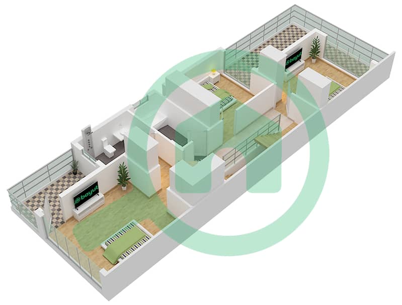 Санторини - Таунхаус 4 Cпальни планировка Тип 5A-E First Floor interactive3D