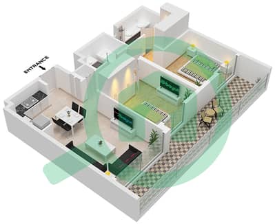 المخططات الطابقية لتصميم النموذج / الوحدة 1A / UNIT 9 FLOOR 1 شقة 2 غرفة نوم - بناية سي جيت 3