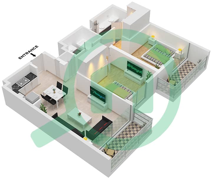 海洋之门3号大楼 - 2 卧室公寓类型／单位1C / UNIT 7,10 FLOOR 7-10戶型图 Type 1C Unit 07 Floor 09-10
Type 1C Unit 10 Floor 07-08 interactive3D