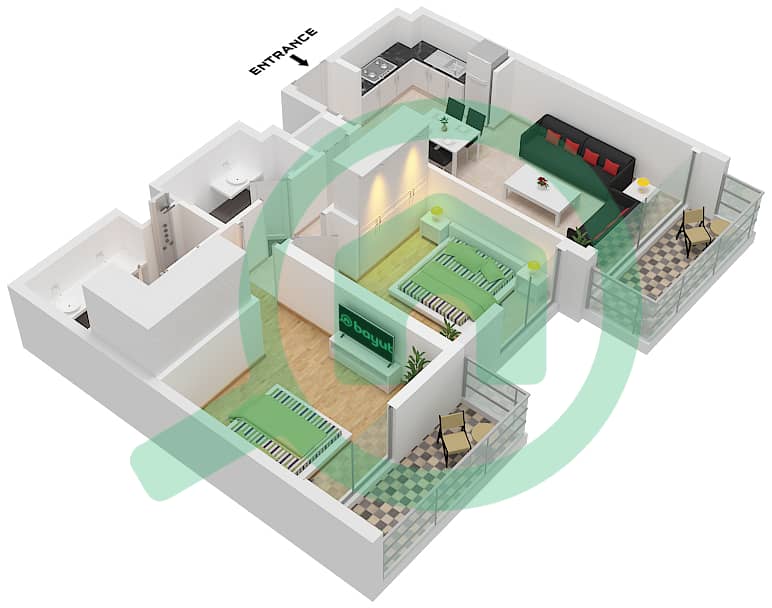 Seagate Building 3 - 2 Bedroom Apartment Type/unit 1C / UNIT 10 FLOOR 2-6 Floor plan Type 1C / Unit 10 Floor 2-6 interactive3D