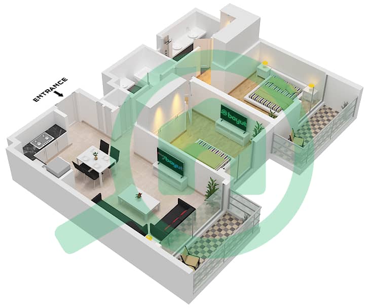 Seagate Building 3 - 2 Bedroom Apartment Type/unit 1C / UNIT 11 FLOOR 2-6 Floor plan Type 1C / Unit 11 Floor 2-6 interactive3D