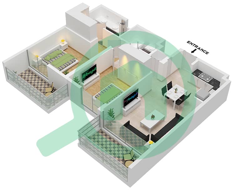 Seagate Building 3 - 2 Bedroom Apartment Type/unit 1D / UNIT 8,11 FLOOR 7-10 Floor plan Type 1D Unit 08 Floor 09-10
Type 1D Unit 11 Floor 07-08 interactive3D