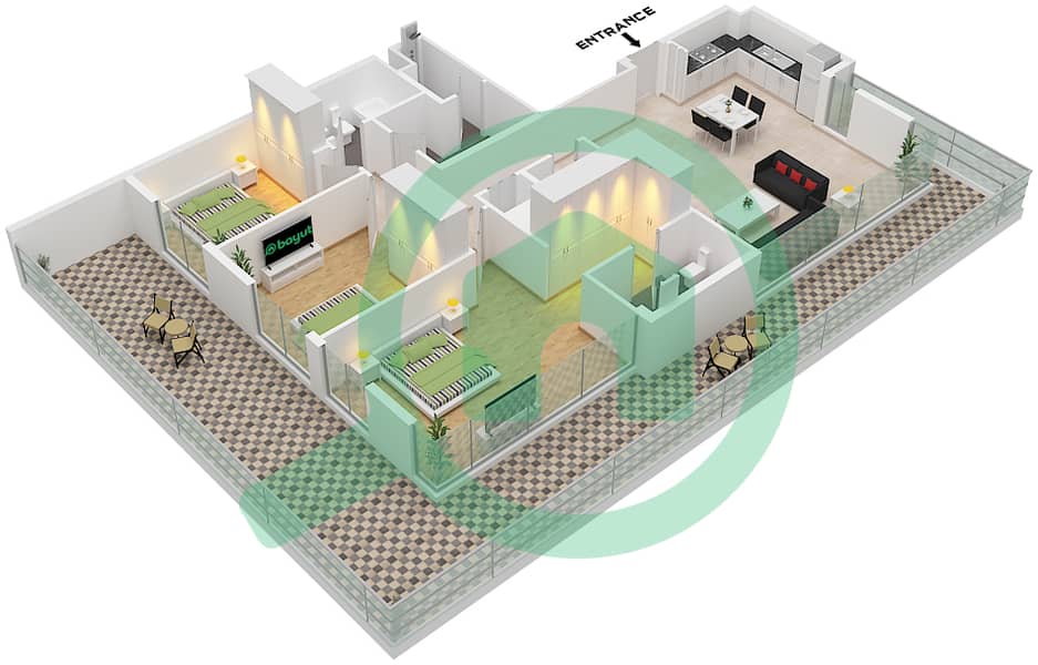 Seagate Building 3 - 3 Bedroom Apartment Type/unit 2,2A / UNIT 9 FLOOR 9-10 Floor plan Type 2,2A / Unit 9 Floor 9-10 interactive3D