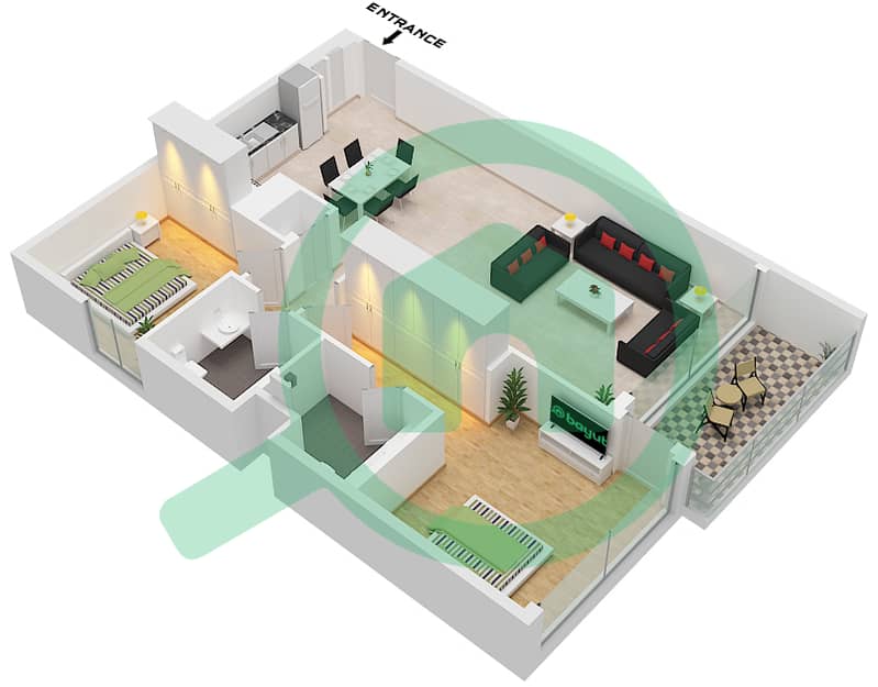 المخططات الطابقية لتصميم النموذج / الوحدة 5 / UNIT 2 FLOOR 2-6 شقة 2 غرفة نوم - بناية سي جيت 3 Type 5 / Unit 2 Floor 2-6 interactive3D
