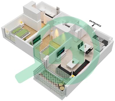 المخططات الطابقية لتصميم النموذج / الوحدة 6,6A / UNIT 1,2 FLOOR 1-8 شقة 2 غرفة نوم - بناية سي جيت 3