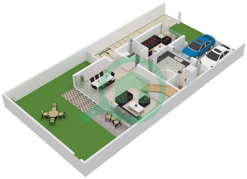المخططات الطابقية لتصميم النموذج B1 تاون هاوس 4 غرف نوم - سيكويا Ground Floor interactive3D