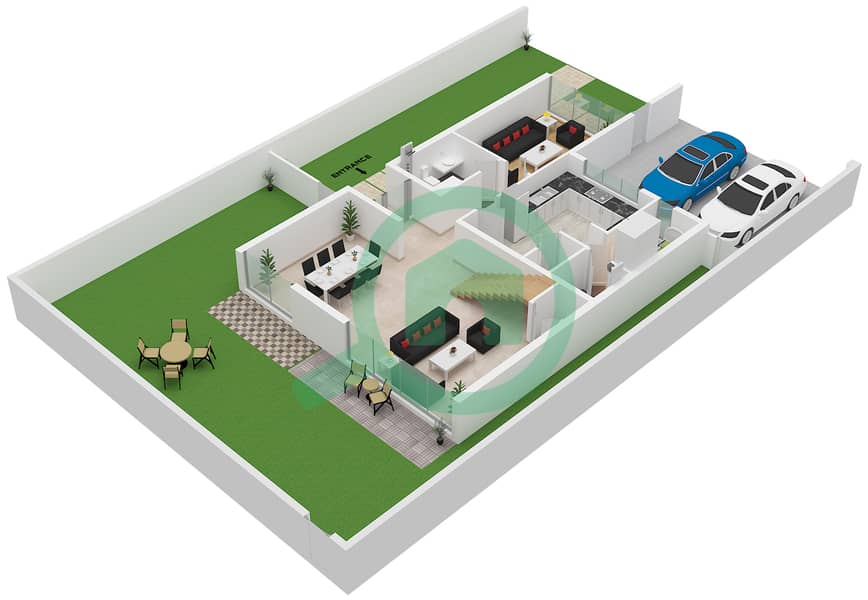 المخططات الطابقية لتصميم النموذج 1B فیلا 4 غرف نوم - سيكويا Ground Floor interactive3D