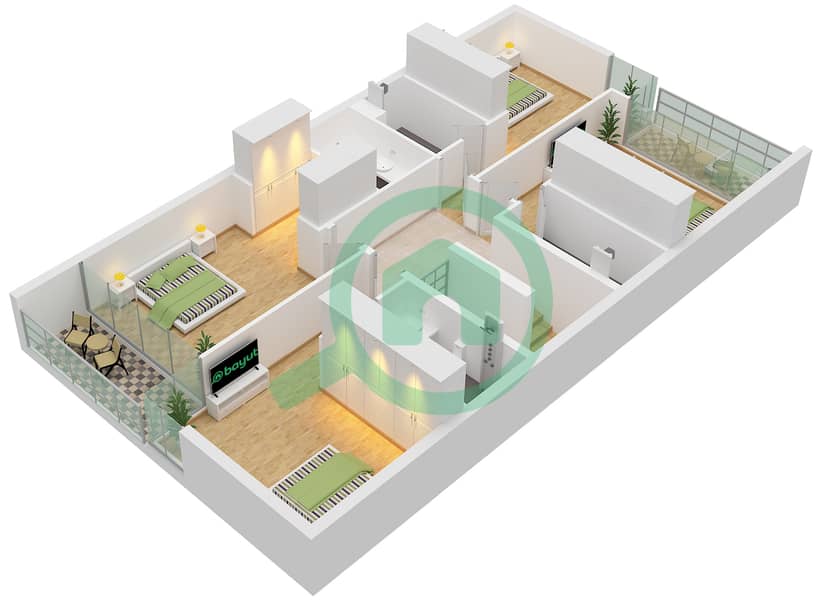 المخططات الطابقية لتصميم النموذج 1B فیلا 4 غرف نوم - سيكويا First Floor interactive3D