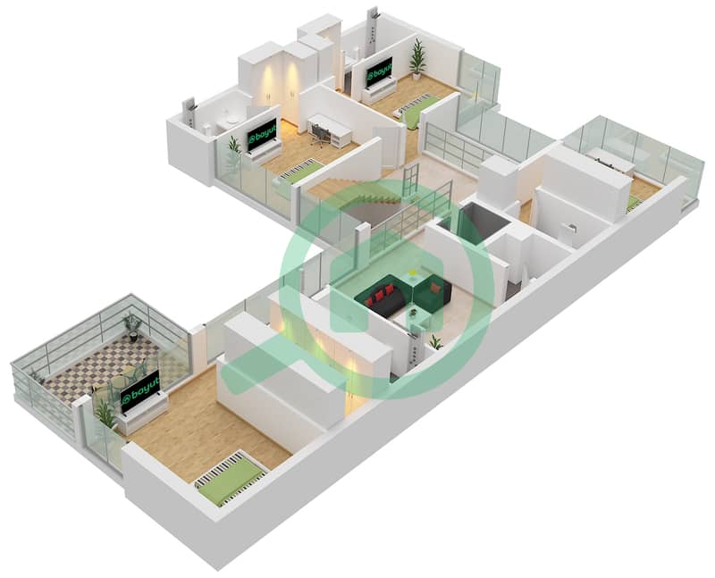 المخططات الطابقية لتصميم النموذج A فیلا 5 غرف نوم - سيكويا First Floor interactive3D